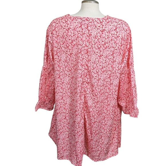 Vero Moda Women 16 Blouse Pink Red Ditsy Floral Bell Sleeve Tie Spring Bloomcore - Picture 5 of 8